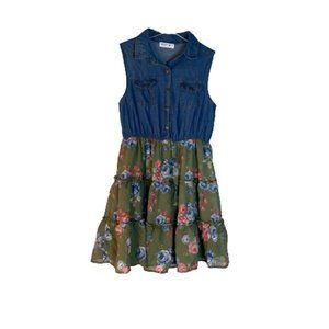 Beautees Girls Kids Dress Denim Floral Green Size 12